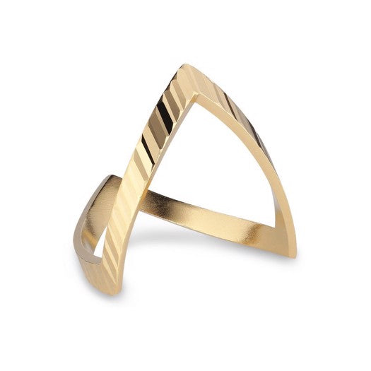 Jane Kønig Reflection V-ring i forgyldt sølv med V-formet, facetteret design.